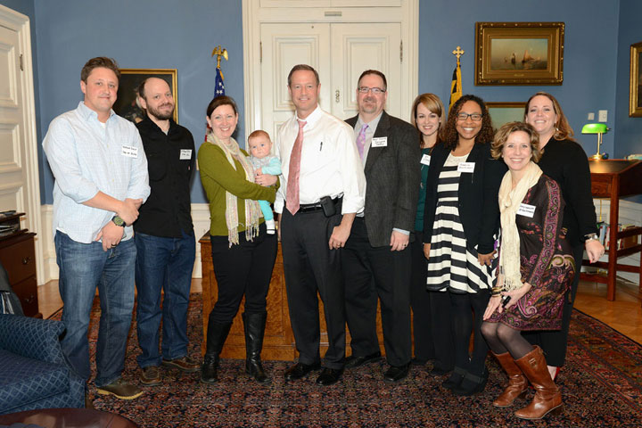 Gov. O'Malley with MD parent bloggers. I look like I just won a bodyguard reality show competition.